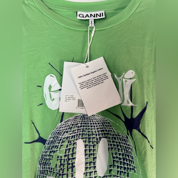 GANNI green disco ball graphic T-shirt unisex size S Brand New With Tag - Picture 4 of 11